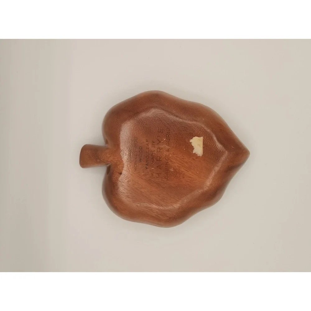 Vintage‎ Harry's Bowl Taro Leaf Monkey Pod Wood Hawaii Brown Wood